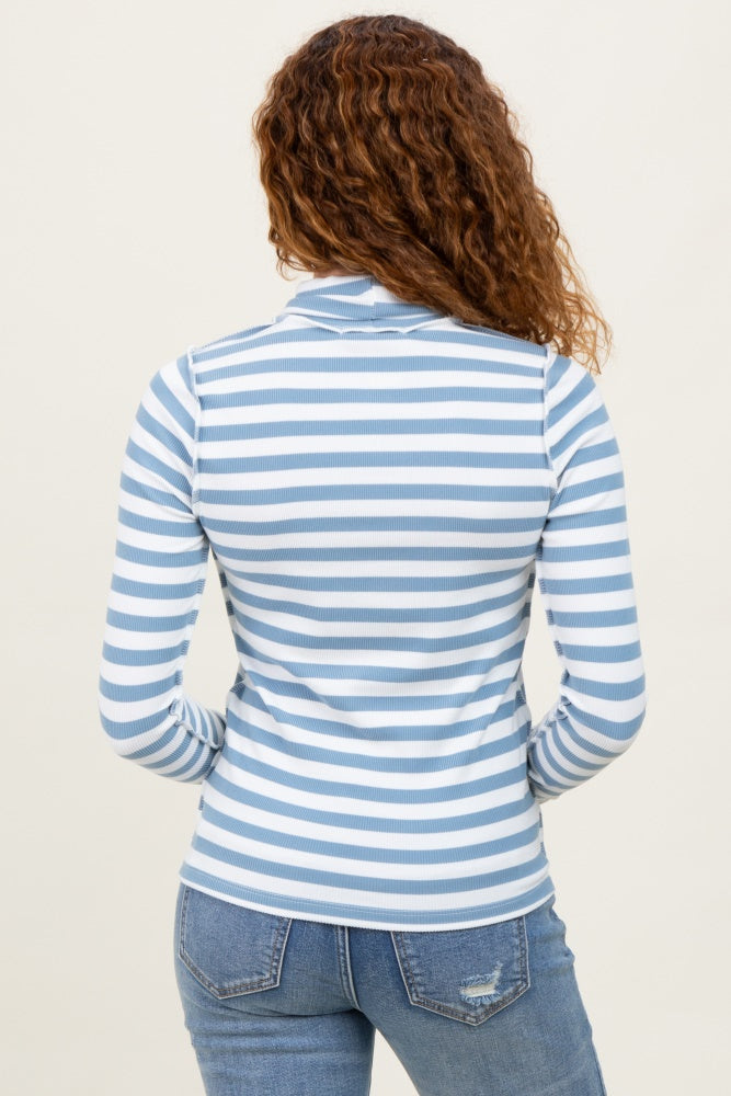 Blue Striped Turtleneck Long Sleeve Top