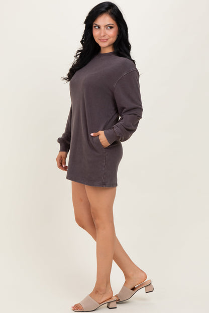 Charcoal Mineral Wash Oversized Sweatshirt Mini Dress