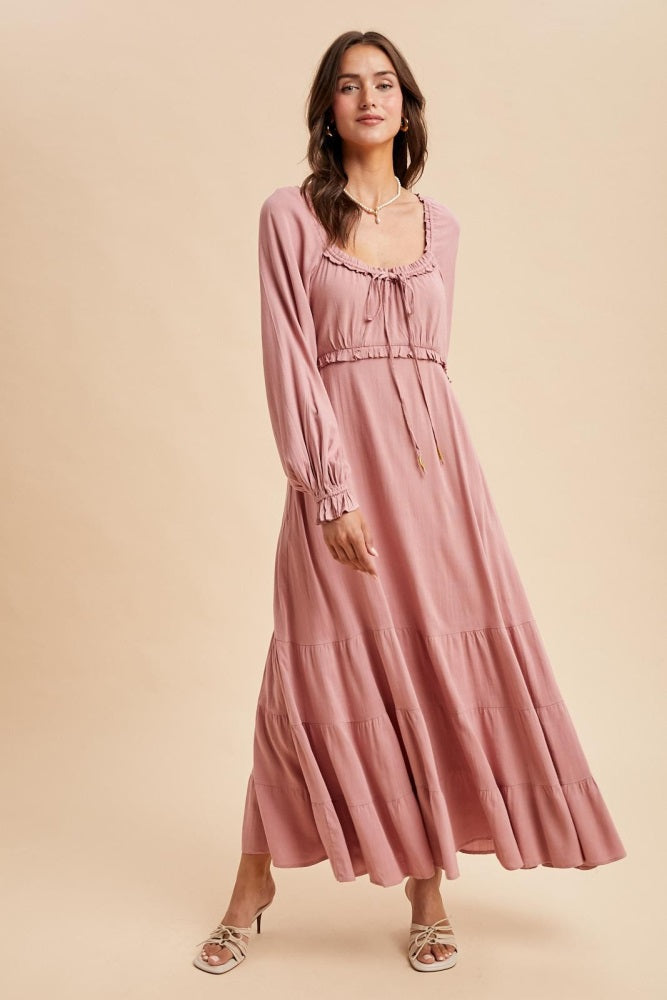 Mauve Ruffled Fit And Flare Maxi Dress