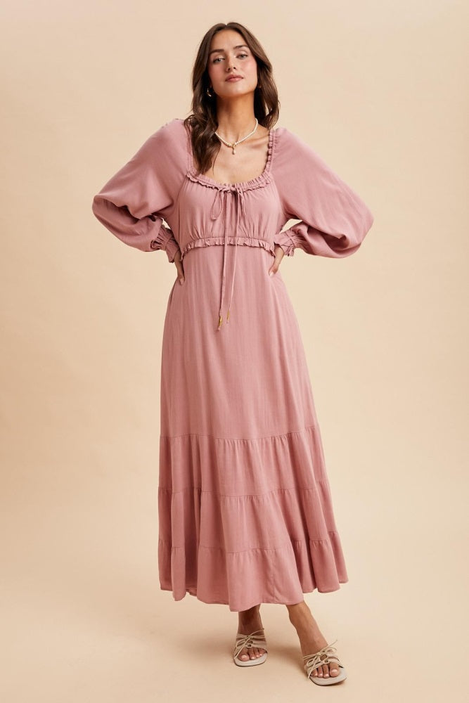 Mauve Ruffled Fit And Flare Maxi Dress