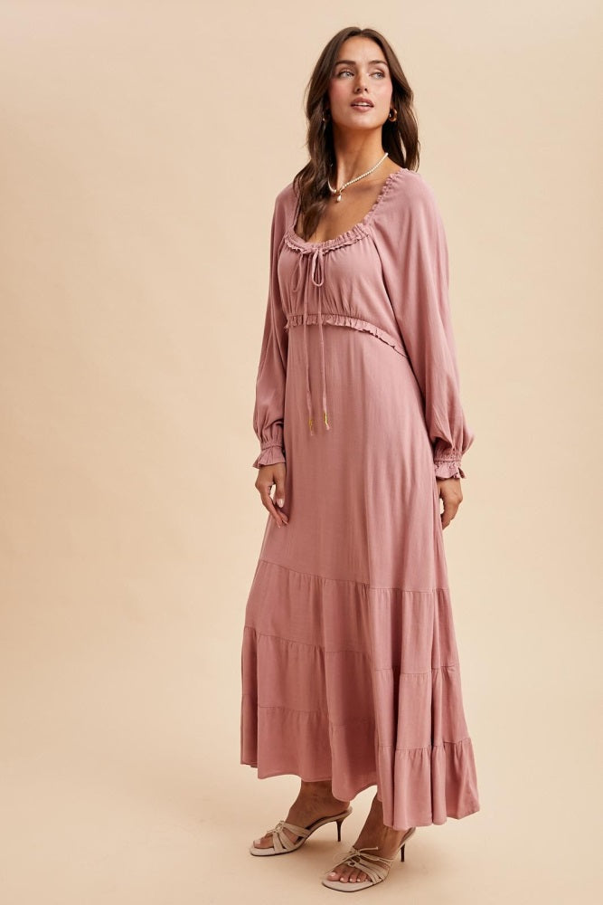 Mauve Ruffled Fit And Flare Maxi Dress