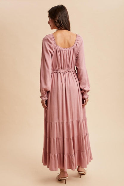 Mauve Ruffled Fit And Flare Maxi Dress
