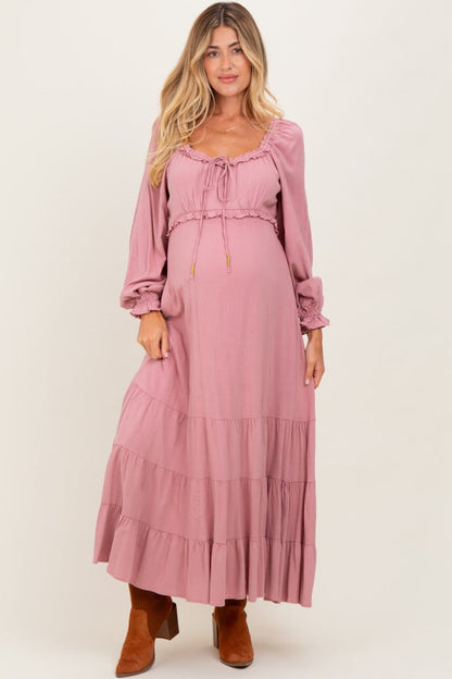 Mauve Ruffled Fit And Flare Maternity Maxi Dress