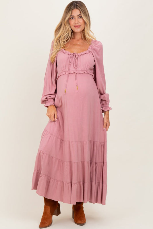 Mauve Ruffled Fit And Flare Maternity Maxi Dress
