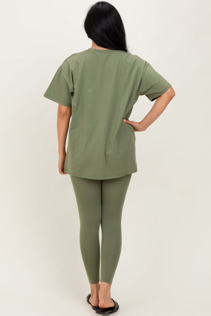 Light Olive Oversized Crewneck Short Sleeve and Legging Set