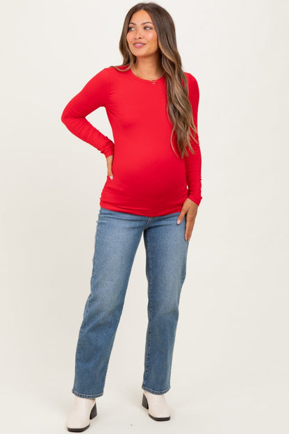 Red Basic Long Sleeve Maternity Top