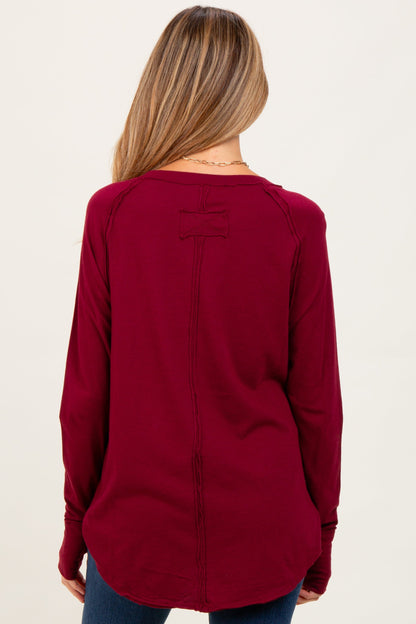 Burgundy Exposed Seam Long Sleeve Maternity Top