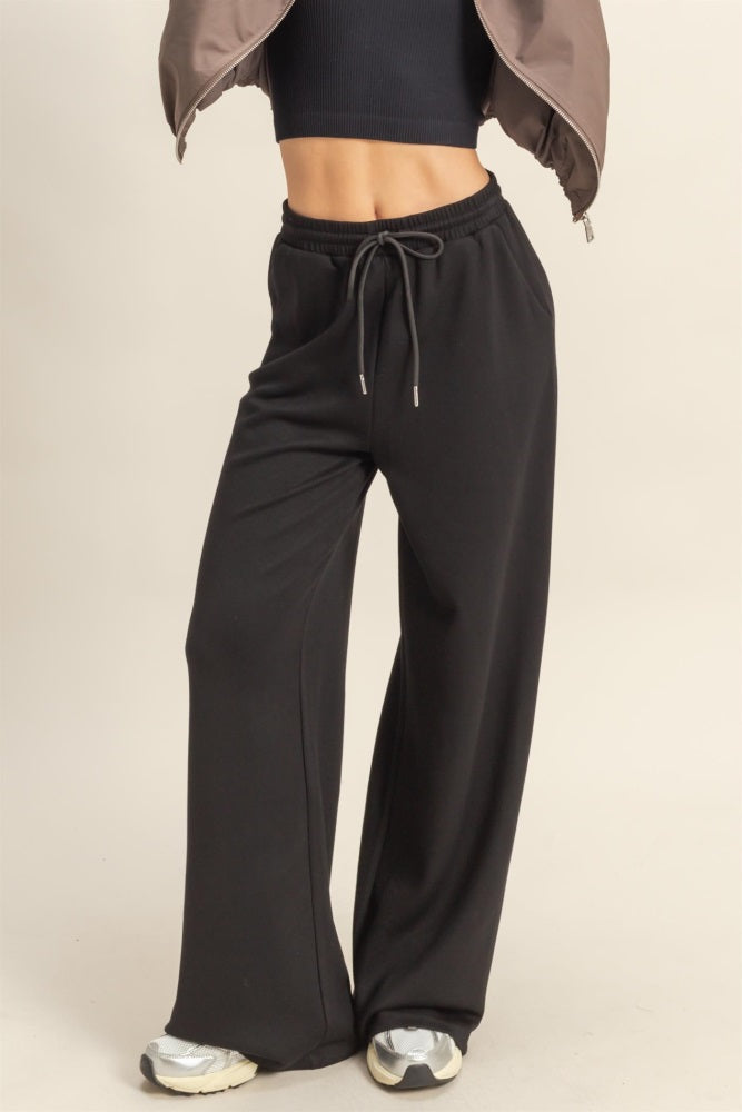 Black Flowy Knit Drawstring Pants
