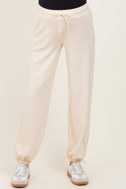 Cream Scuba Drawstring Waist Relaxed Maternity Jogger Sweatpants