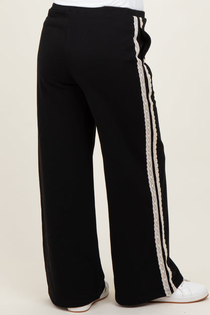 Black Lace Stripe Drawstring Maternity Lounge Pants