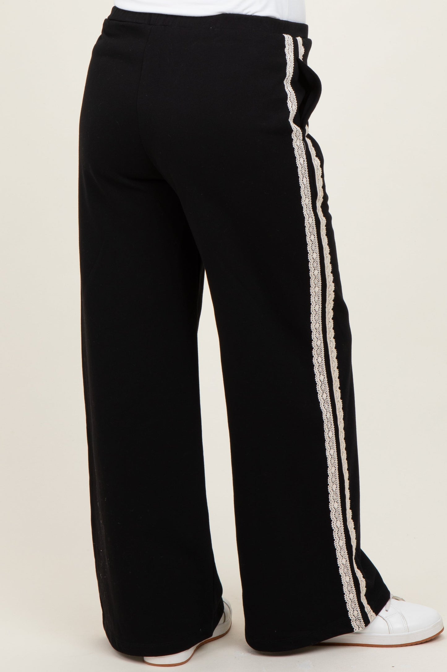 Black Lace Stripe Drawstring Maternity Lounge Pants
