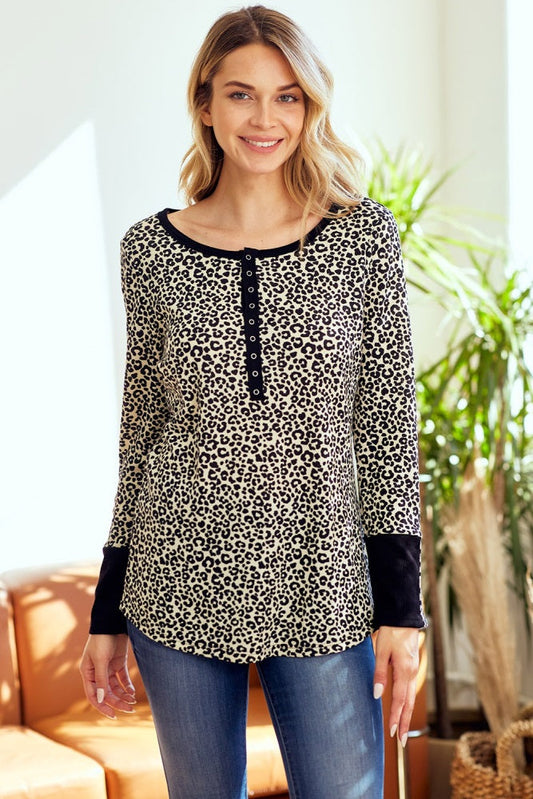 Cream Animal Print Henley Top