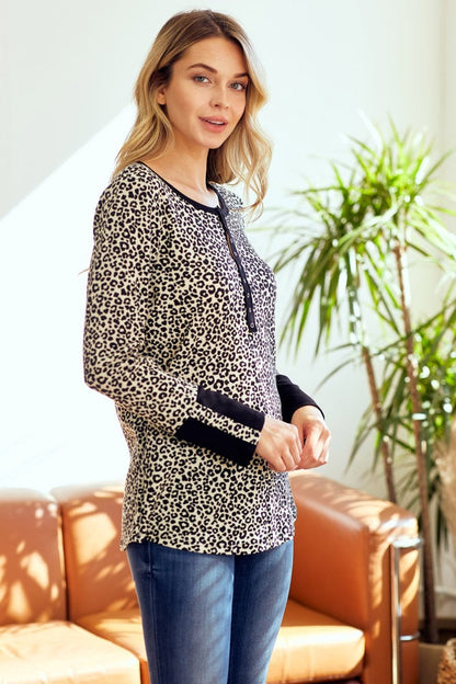Cream Animal Print Henley Top