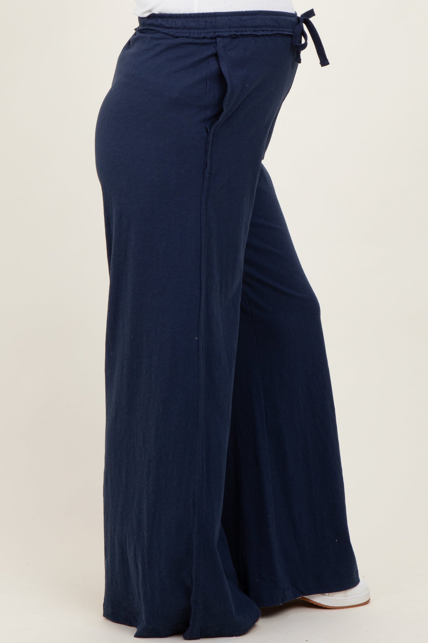 Navy Drawstring Wide Leg Maternity Lounge Pant