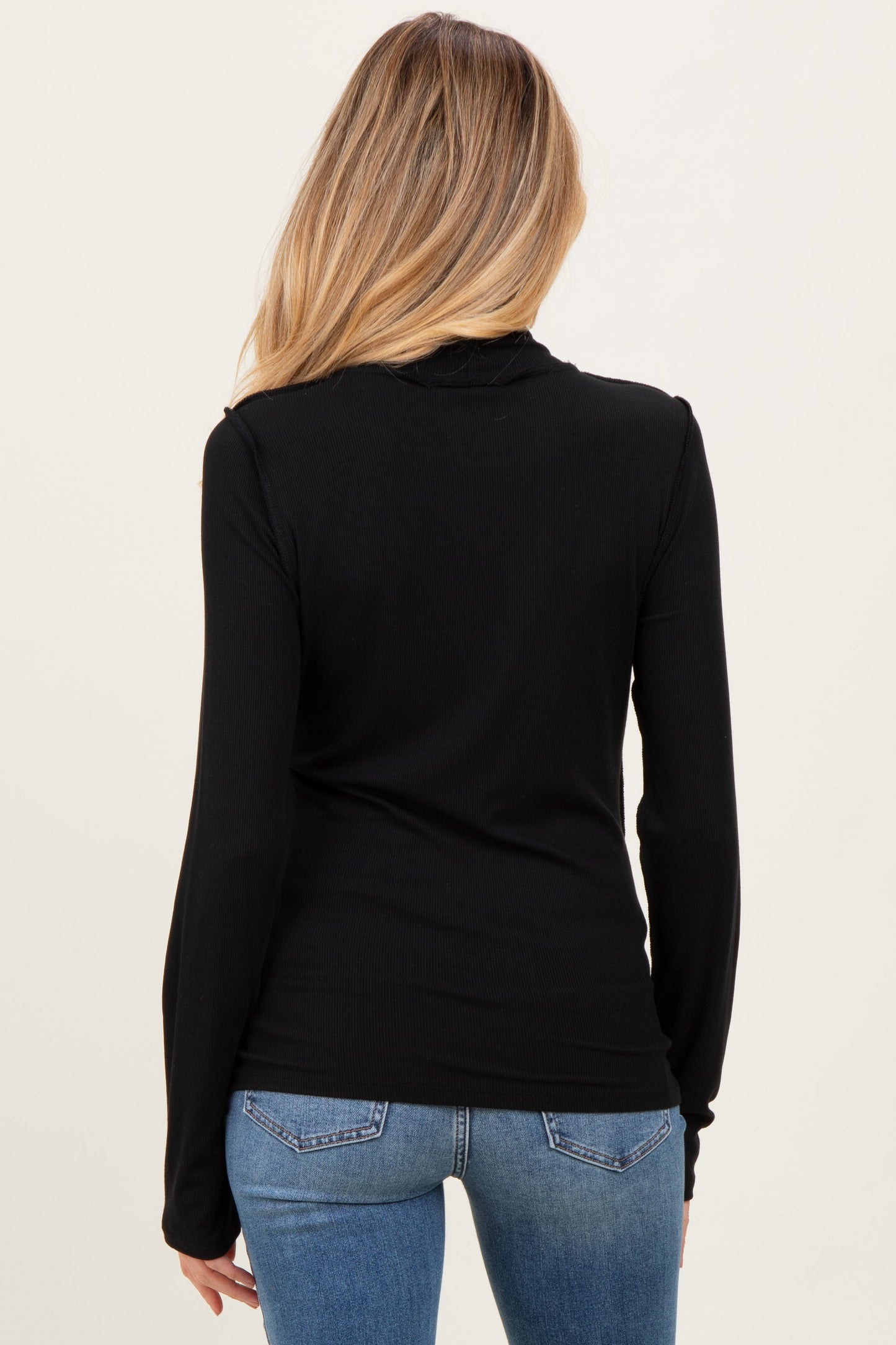Black Solid Long Sleeve Ribbed Turtle Neck Maternity Top