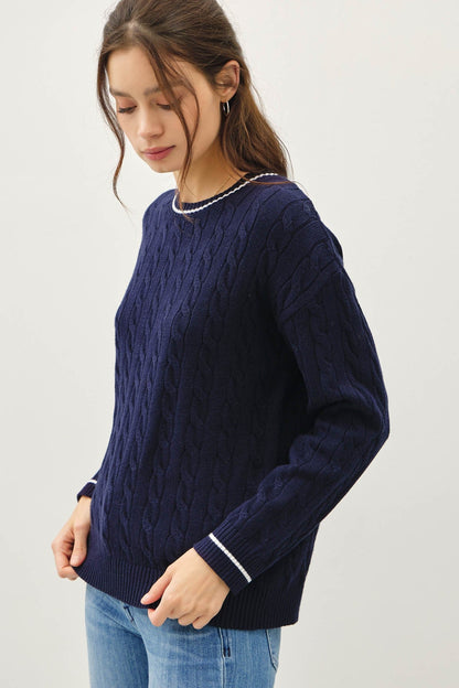 Navy Chunky Cable Knit Sweater