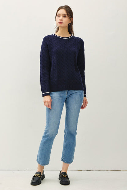 Navy Chunky Cable Knit Sweater