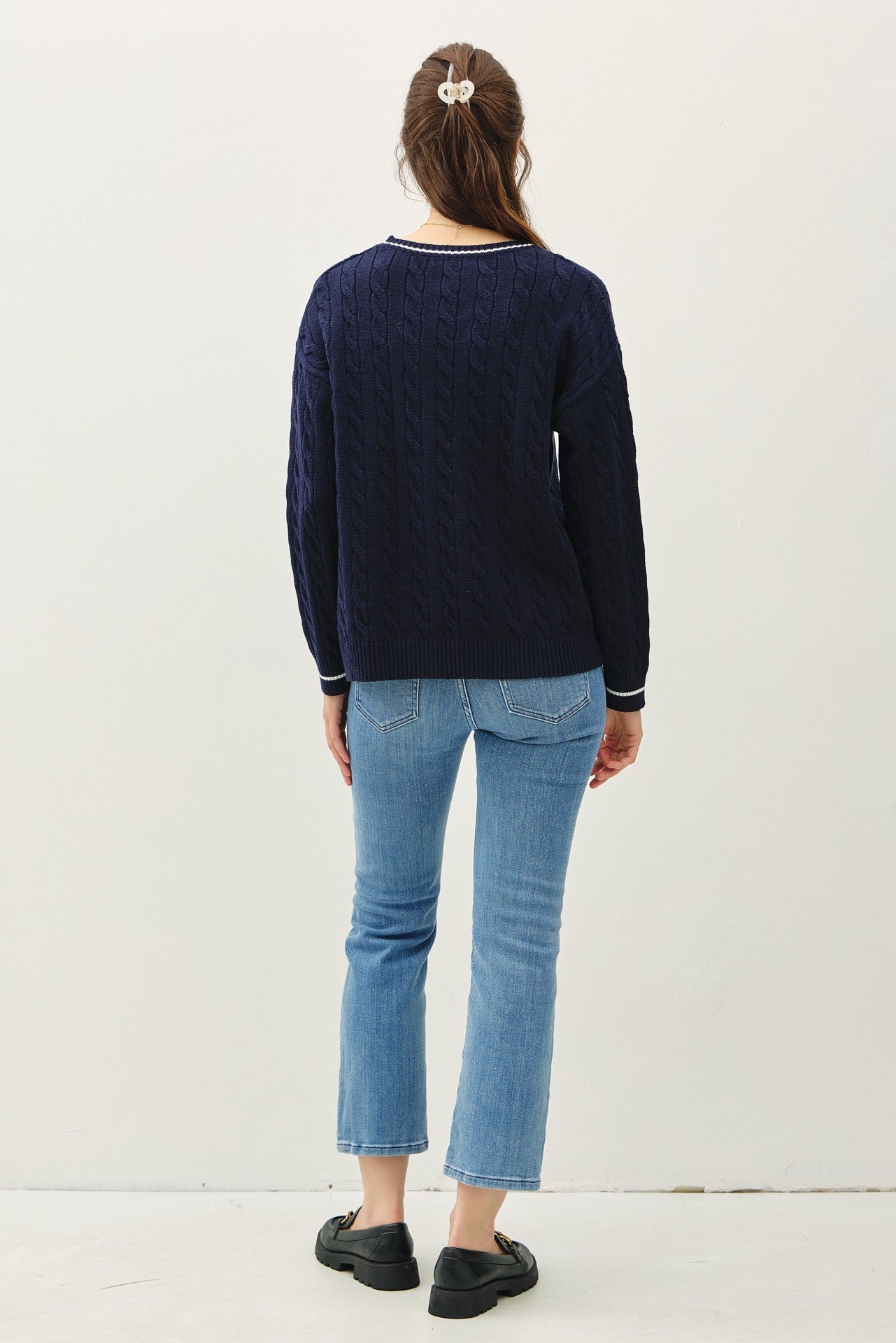 Navy Chunky Cable Knit Sweater