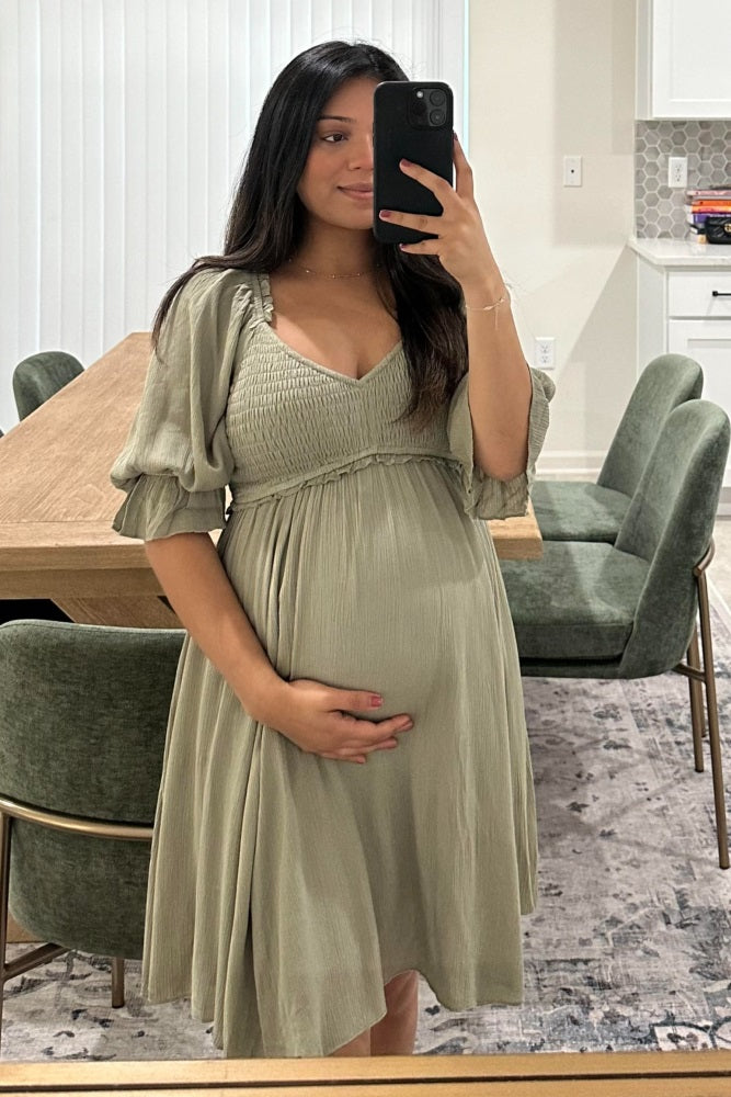 Burgundy Brushed Knit Wrap Fitted Maternity/Nursing Dress