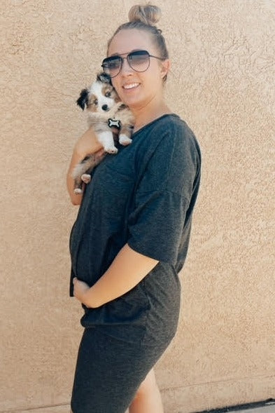 Charcoal Biker Short Maternity Sleep Set