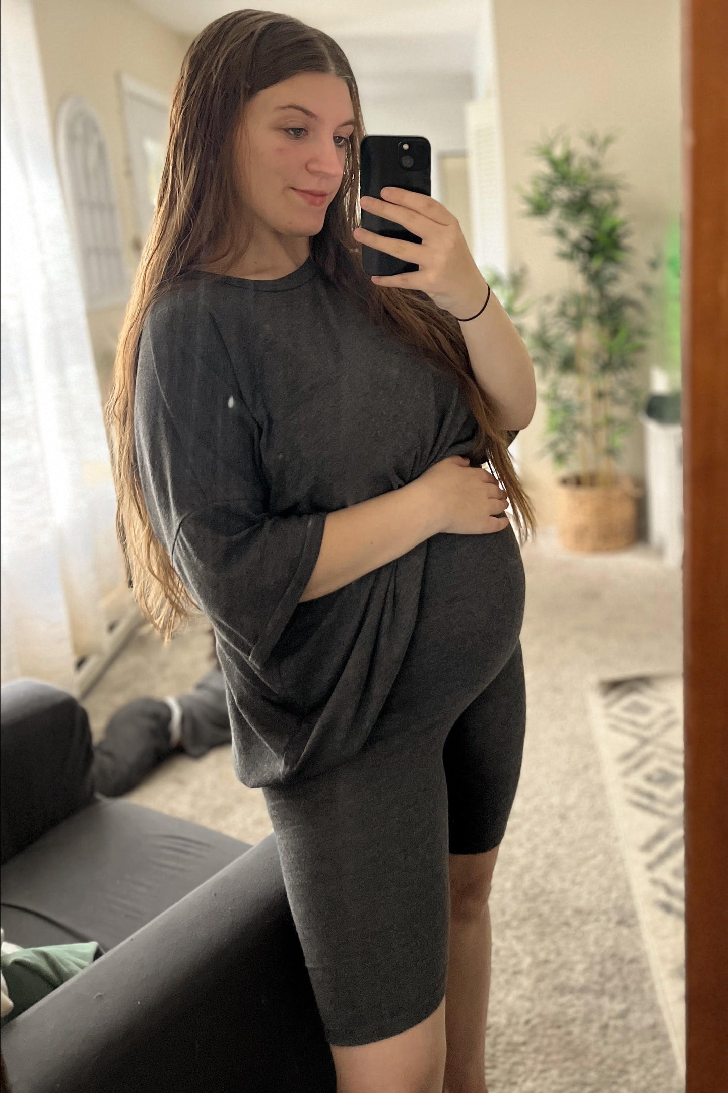 Charcoal Biker Short Maternity Sleep Set