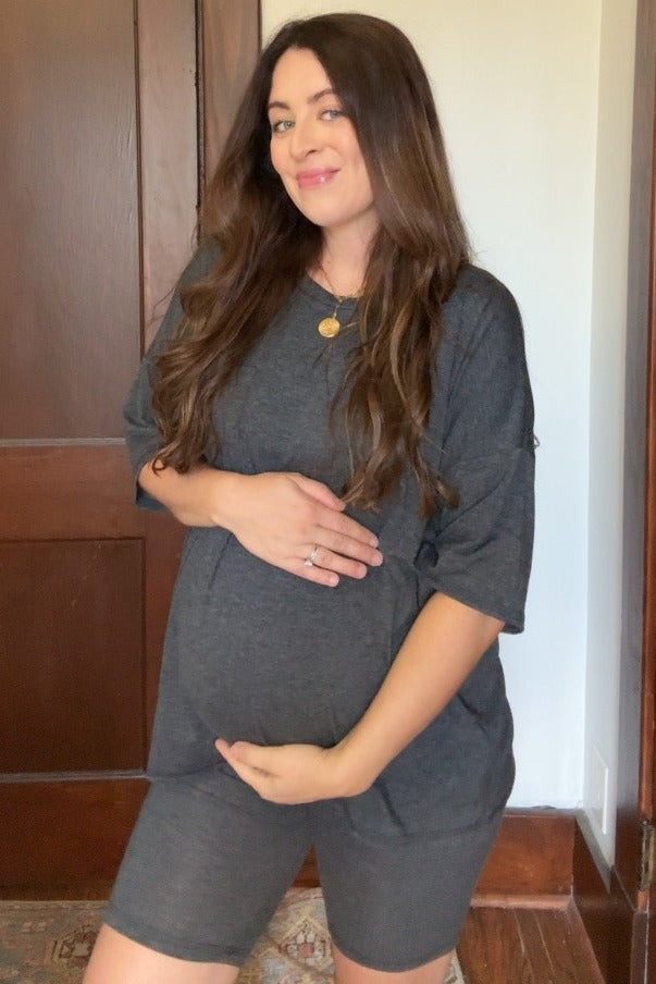 Charcoal Biker Short Maternity Sleep Set
