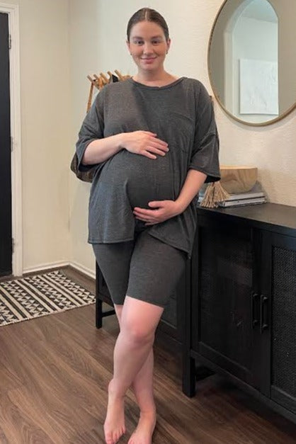 Charcoal Biker Short Maternity Sleep Set