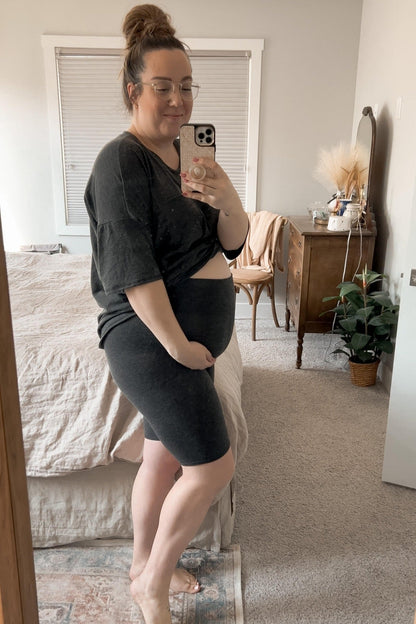 Charcoal Biker Short Maternity Sleep Set