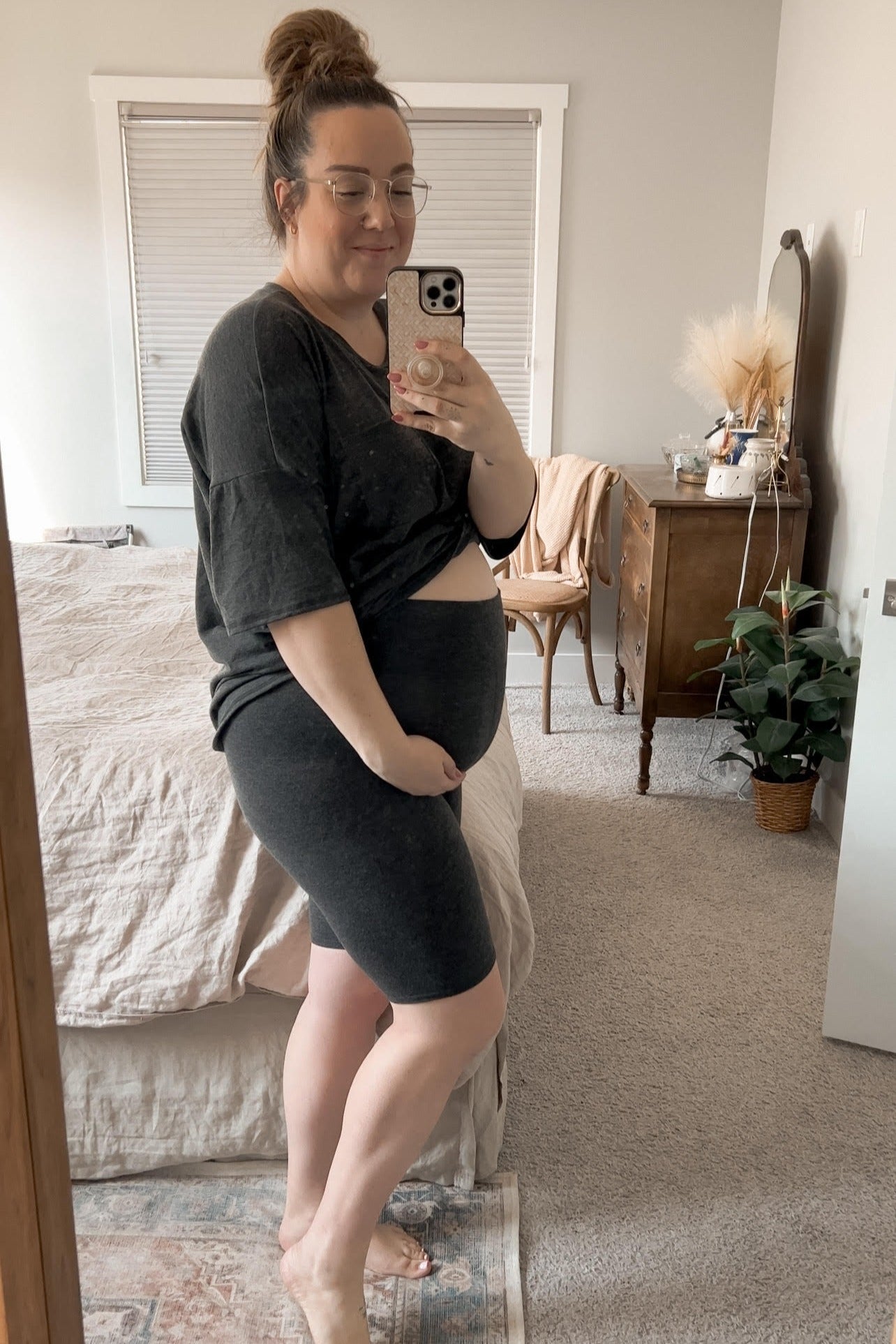 Charcoal Biker Short Maternity Sleep Set