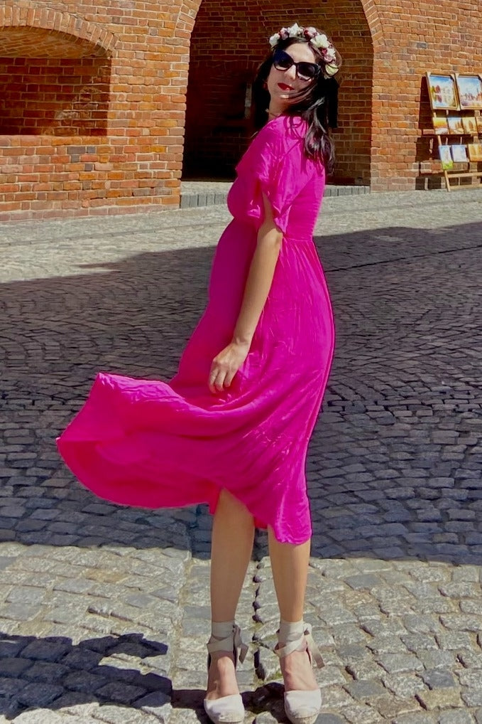 Fuchsia Smocked Ruffle Dress