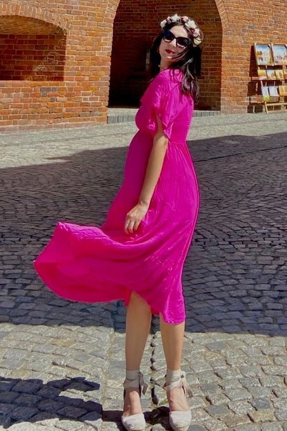 Fuchsia Smocked Ruffle Dress