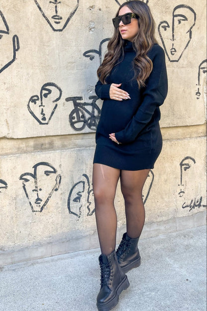 Black Funnel Neck Dolman Sleeve Maternity Mini Dress