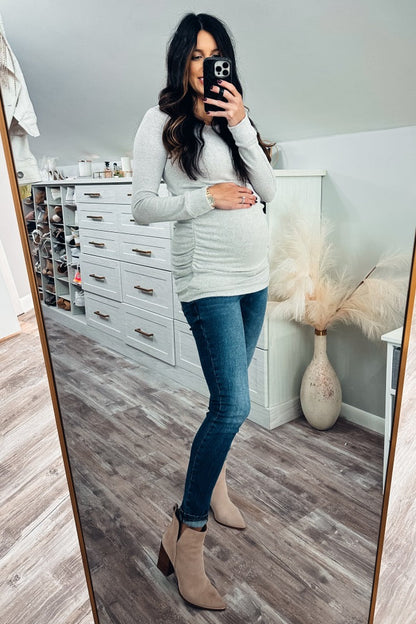 Heather Grey Soft Knit Ruched Maternity Top