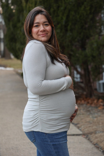 Cream Soft Knit Ruched Maternity Top