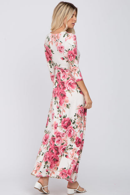 Cream Floral Wrap Maxi Dress