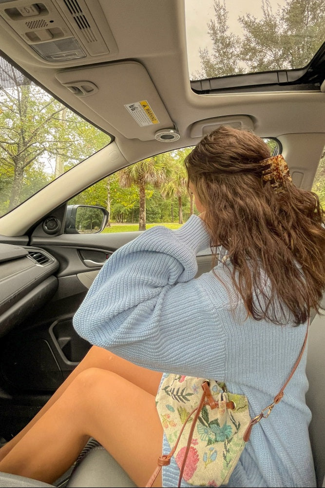 Light Blue Button Down Sweater Romper