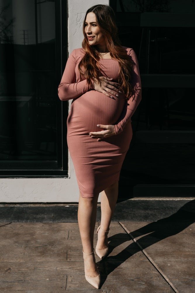 Olive Ribbed Bodycon Maternity Jumpsuit