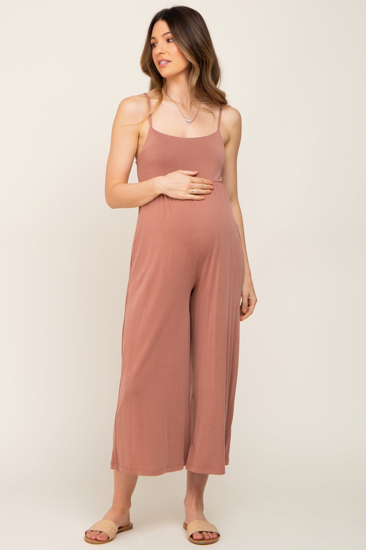 Mocha Square Neck Wide Leg Maternity Jumpsuit