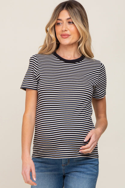 Black Striped Basic Maternity Tee