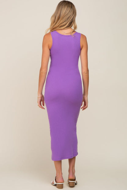 Lavender Ribbed Basic Maternity Maxi Dress