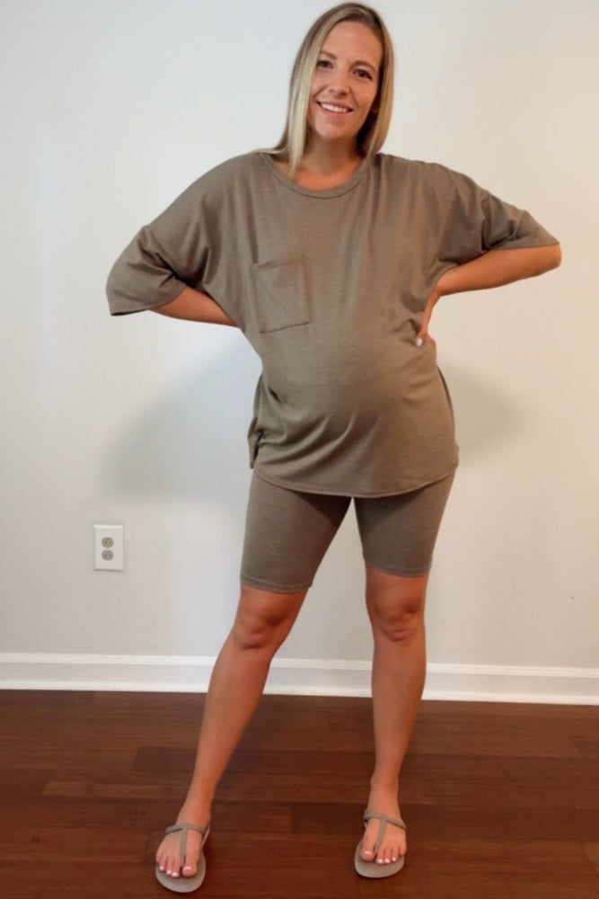 Mocha Biker Short Maternity Sleep Set