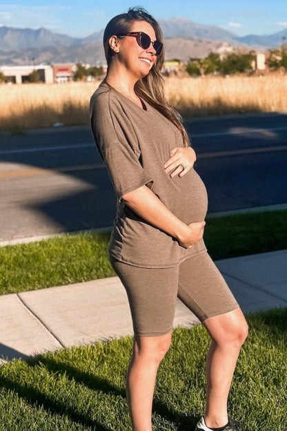 Mocha Biker Short Maternity Sleep Set