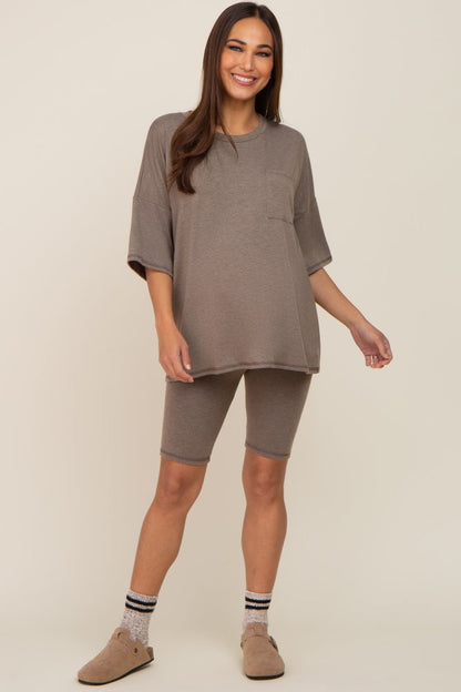 Mocha Biker Short Maternity Sleep Set