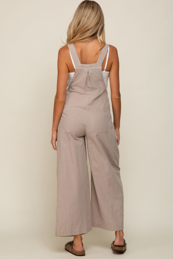 Taupe Front Pocket Pleated Linen Maternity Overall