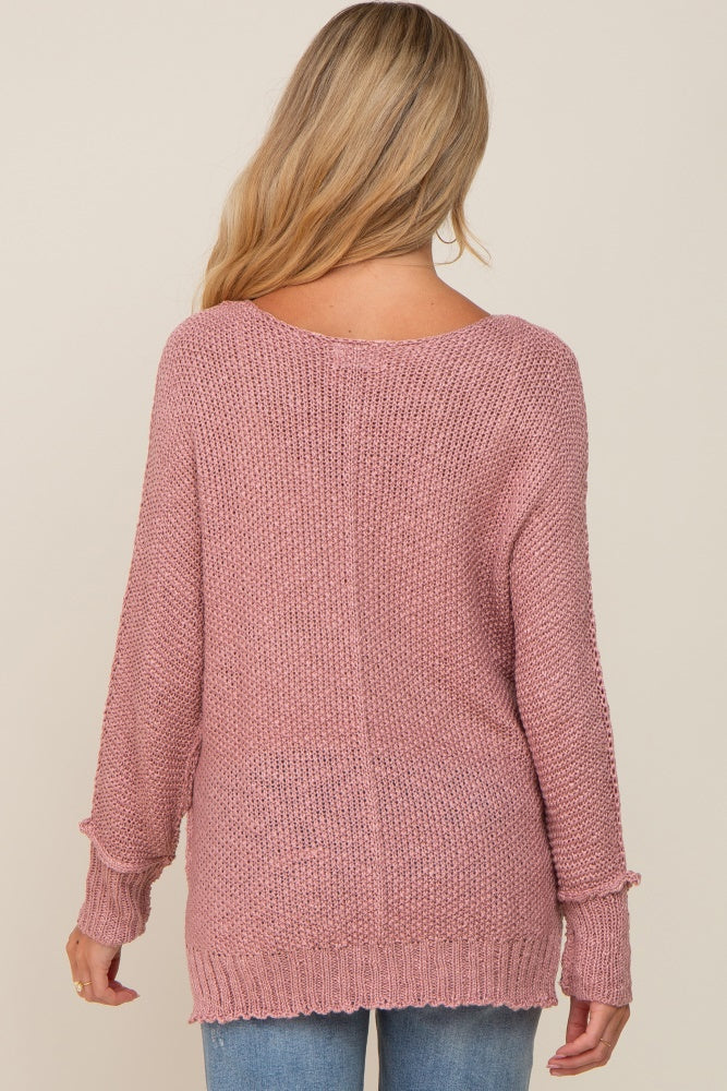 Mauve Chunky Knit Side Slit Maternity Sweater
