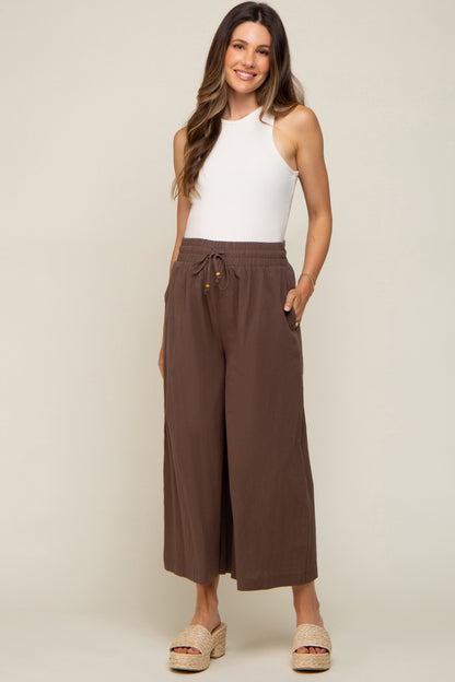 Brown Drawstring Wide Leg Maternity Pants