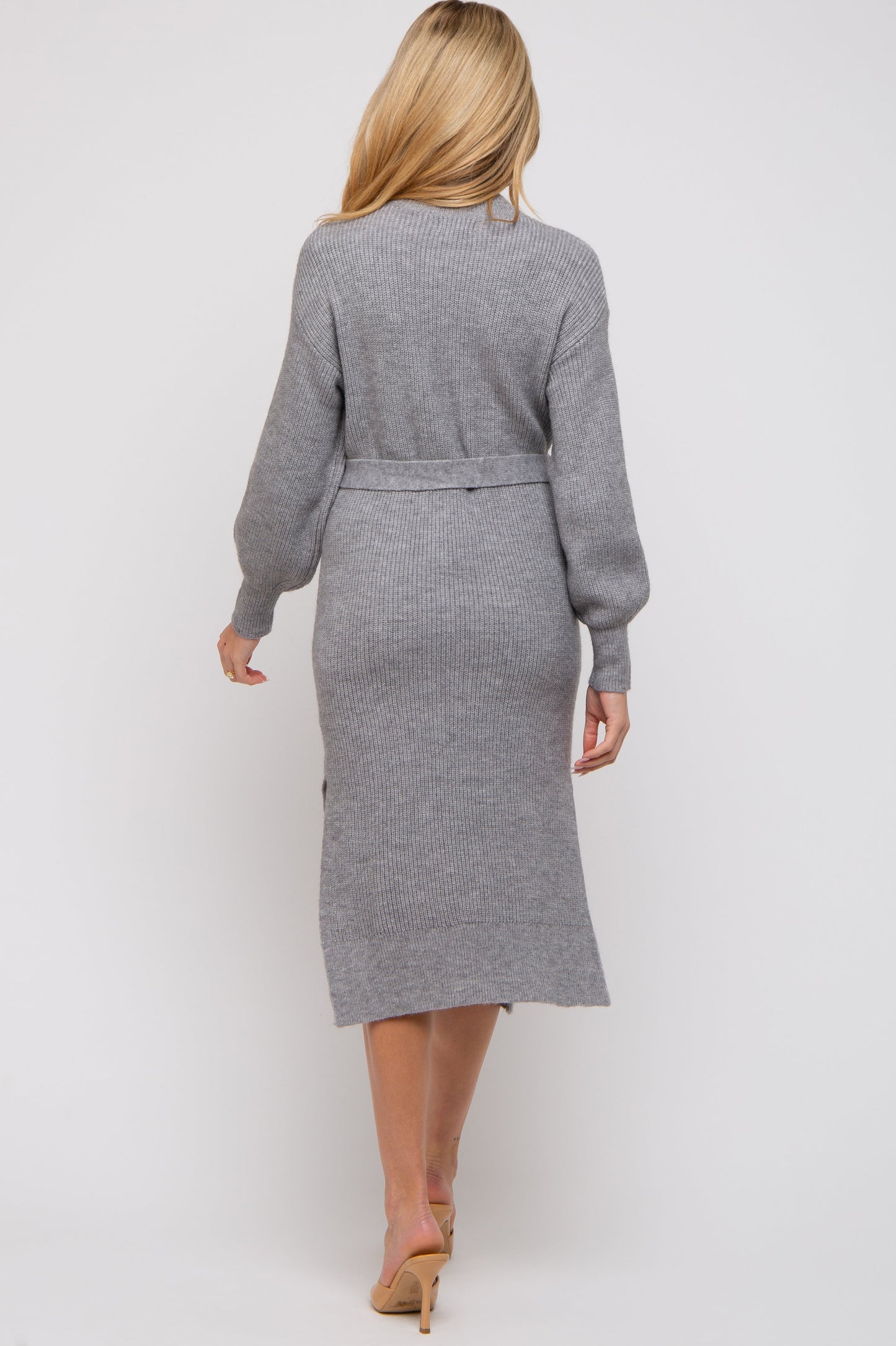 Heather Grey Side Slit Maternity Sweater Midi Dress
