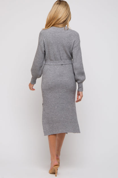 Heather Grey Side Slit Maternity Sweater Midi Dress