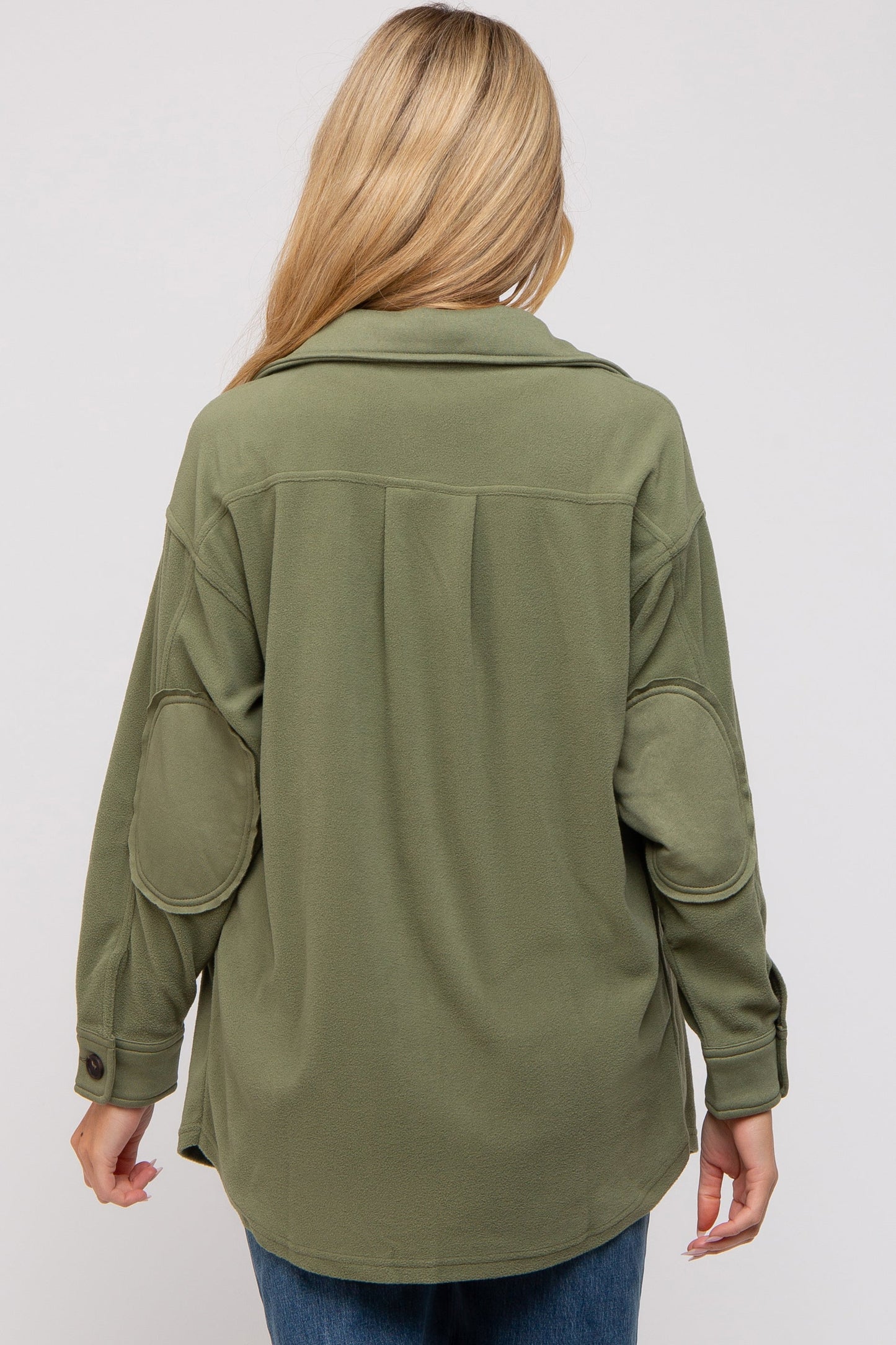 Olive Fleece Double Front Pocket Maternity Jacket