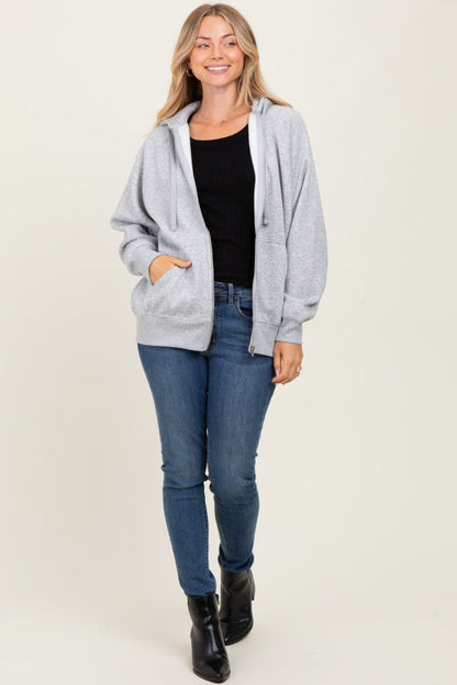 Heather Grey Front Zipper Hooded Sweater